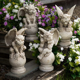 Set of 4 Gargoyles on Pedestals Outdoor Garden Statues 13"