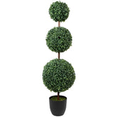 38" Artificial Two-Tone Boxwood Triple Ball Topiary Tree With Round Pot Unlit