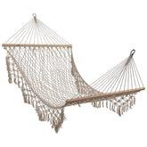 Lattice Macrame Rope Hammock With Wooden Bars - 74" X 59" - Cream