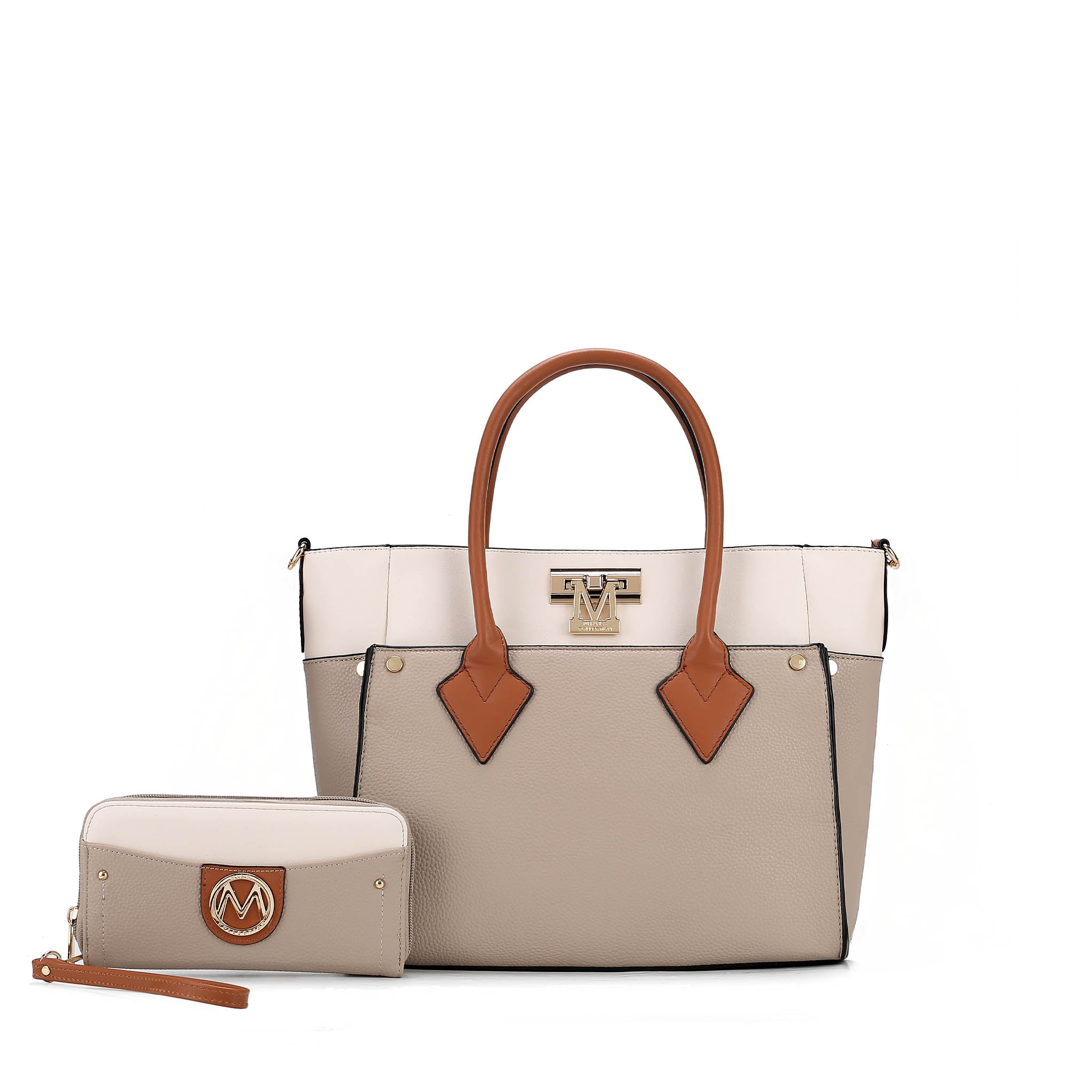  MKF Collection Brynlee Color-Block Tote Bag and Wallet Set - Gray - Bonton