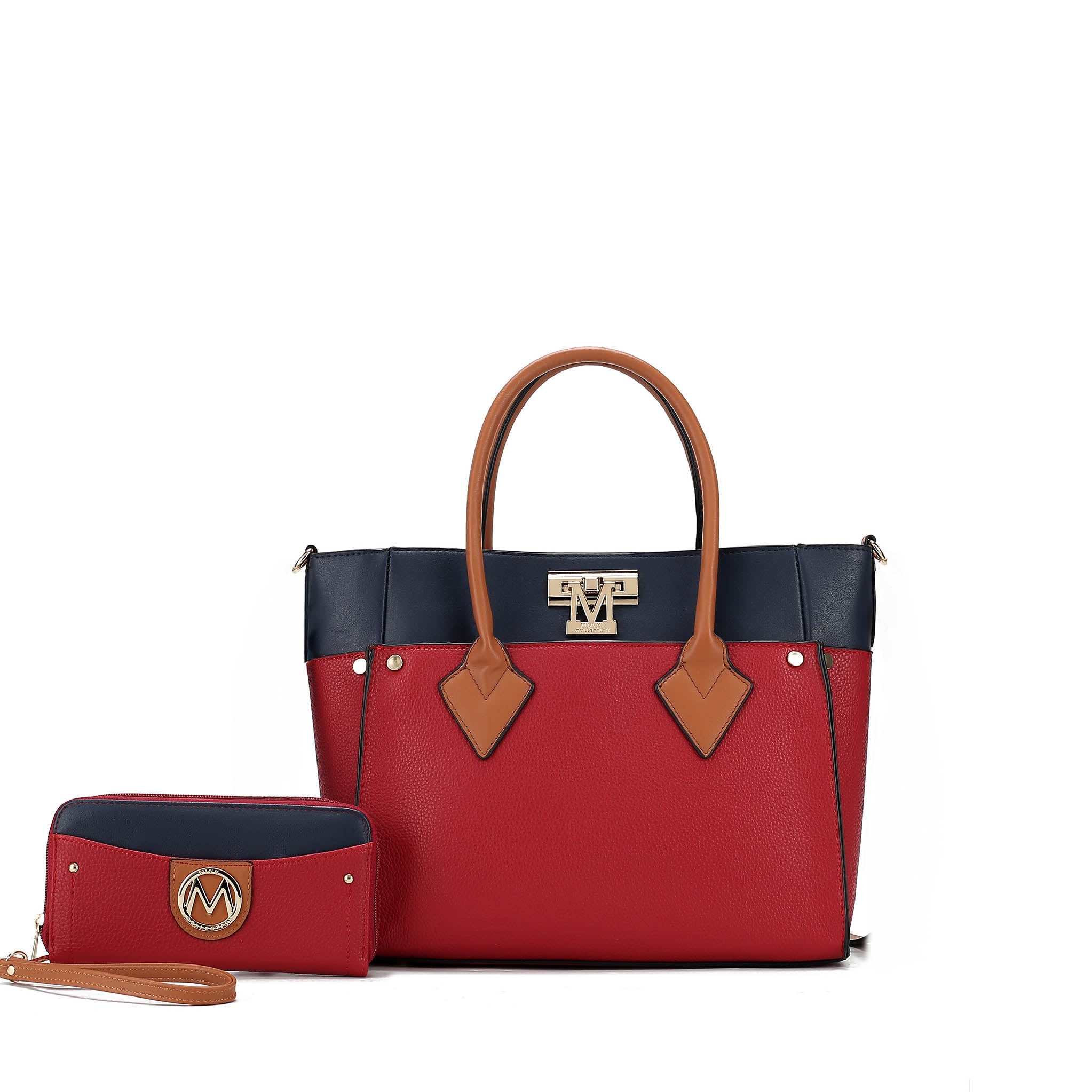  MKF Collection Brynlee Color-Block Tote Bag and Wallet Set - Gray - Bonton