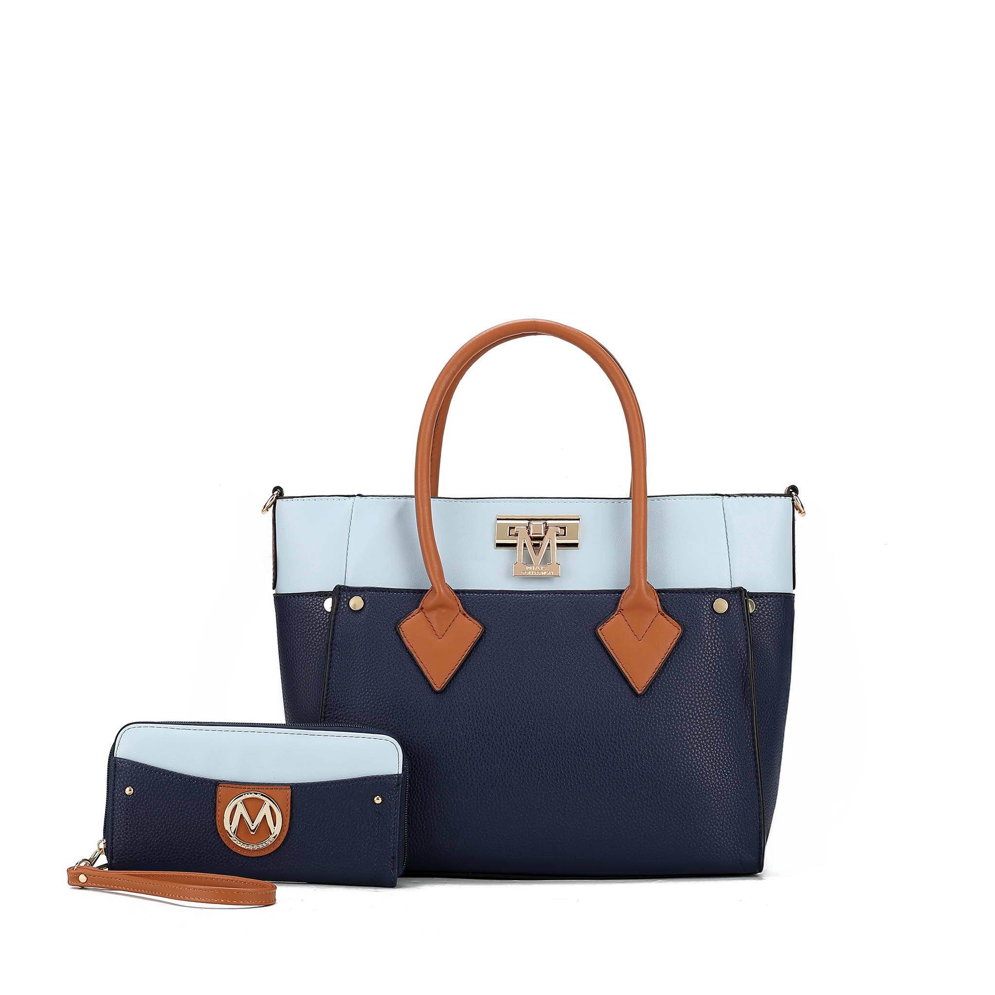  MKF Collection Brynlee Color-Block Tote Bag and Wallet Set - Gray - Bonton