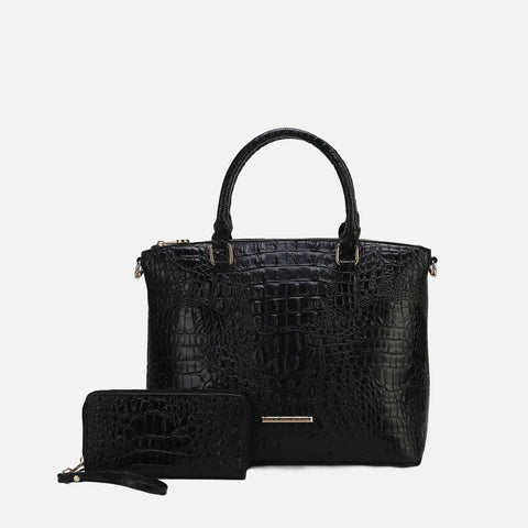 Liora Croc Embossed Tote Bag and Set