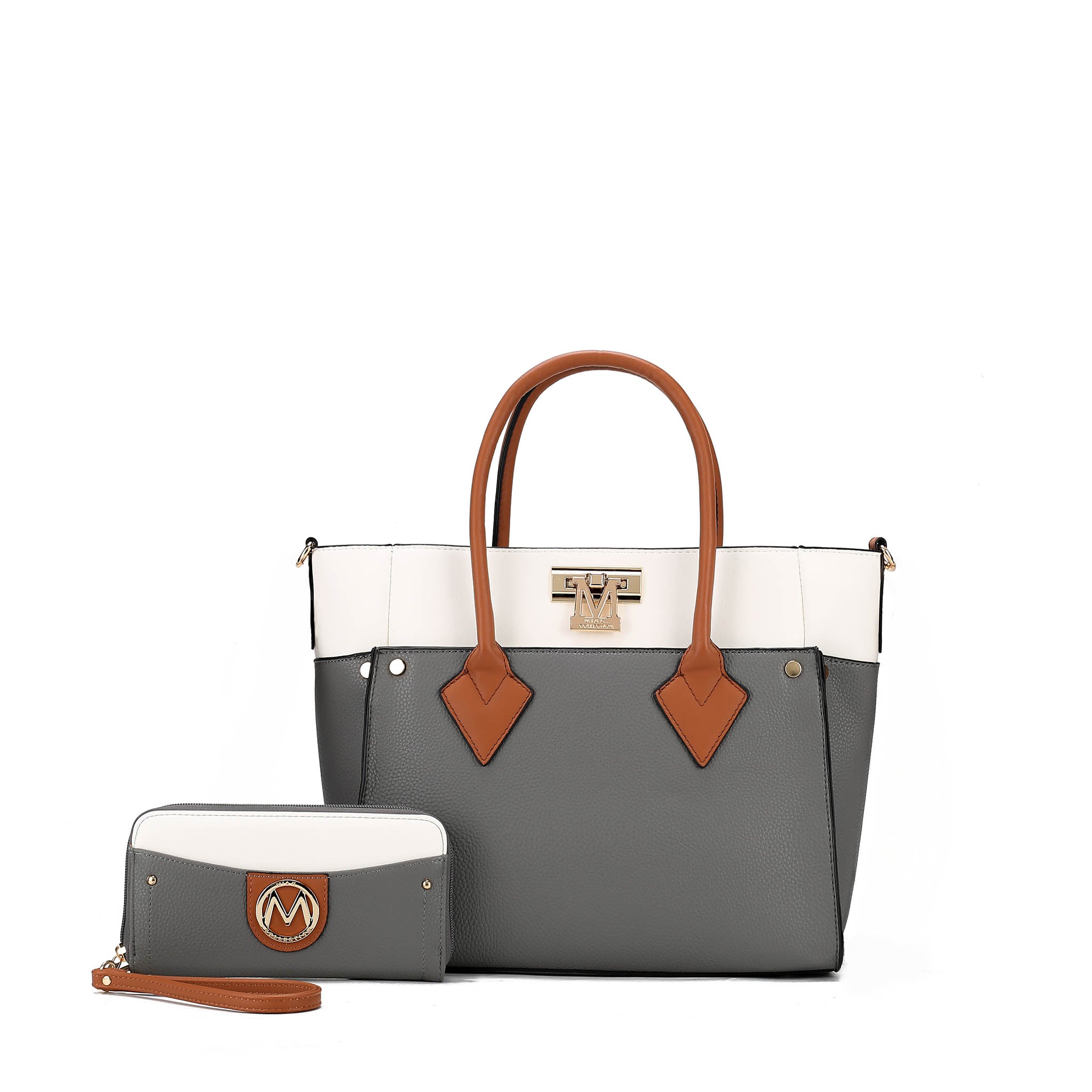  MKF Collection Brynlee Color-Block Tote Bag and Wallet Set - Gray - Bonton