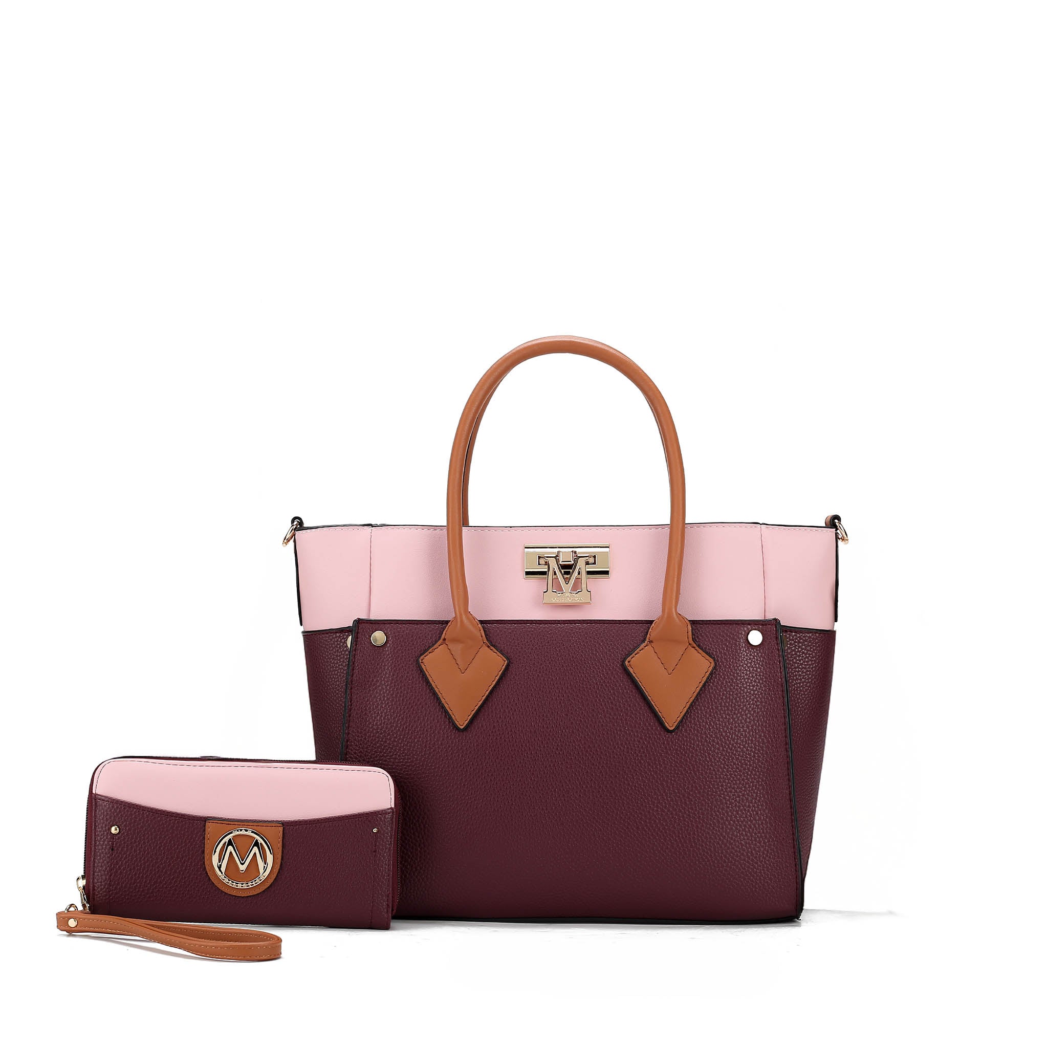  MKF Collection Brynlee Color-Block Tote Bag and Wallet Set - Gray - Bonton