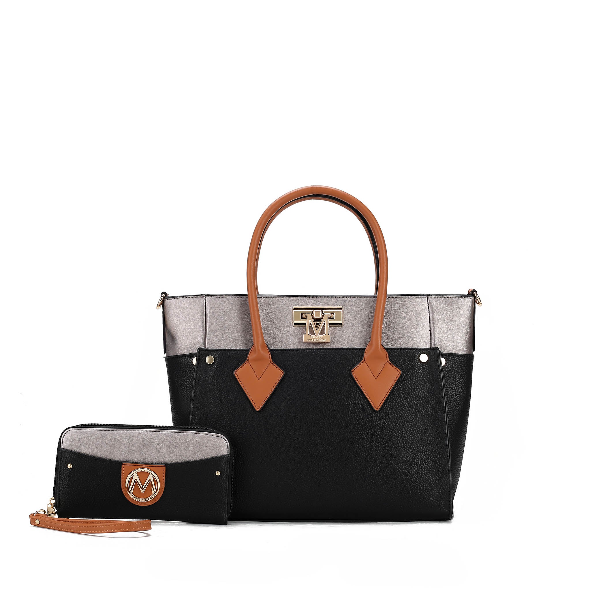  MKF Collection Brynlee Color-Block Tote Bag and Wallet Set - Gray - Bonton
