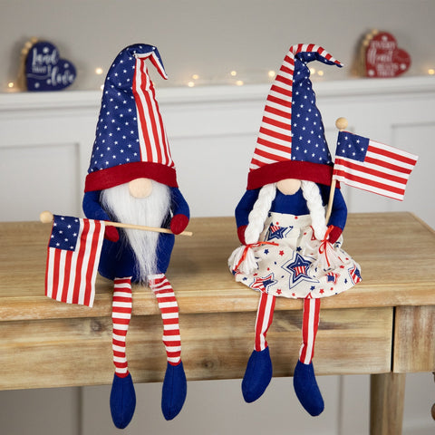 Stars and Stripes Patriotic Gnomes With Dangling Legs - 21.25" - Set of 2