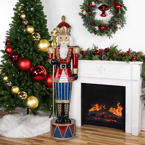 LED Lighted Jeweled Commercial Grade Fiberglass Christmas Nutcracker - 6' - Red and Blue