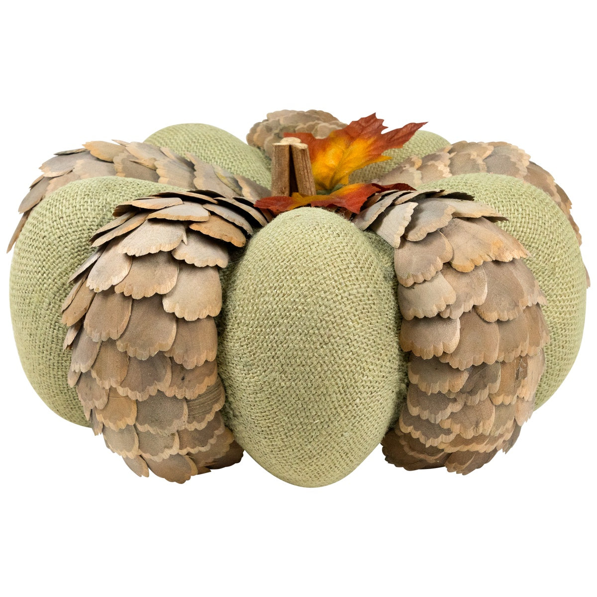  Northlight Fall Harvest Layered Wooden Leaves and Burlap Pumpkin - 10