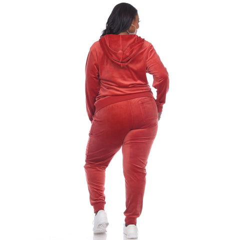 Plus Size 2 Piece Velour Tracksuit Set