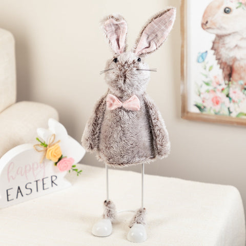 Spring Loaded Rabbit Easter Figure - 17" - Gray and Pink