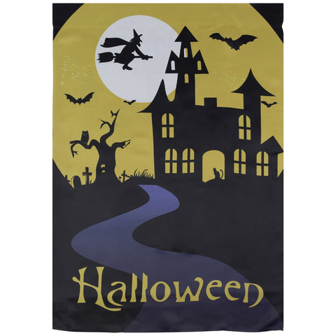 Spooky House Halloween Outdoor House Flag With Bats and Witch 28" X 40"