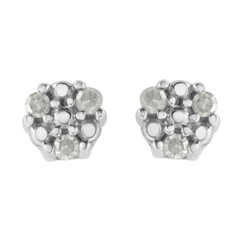 .925 Sterling Silver 1/10 Cttw Prong Set Round-Cut Trio Diamond Stud Earrings (I-J Color, I3 Clarity)
