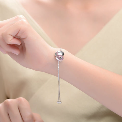 Teens/Young Adults White Gold Plated With Infinity Ribbon on Heart Adjustable Bracelet