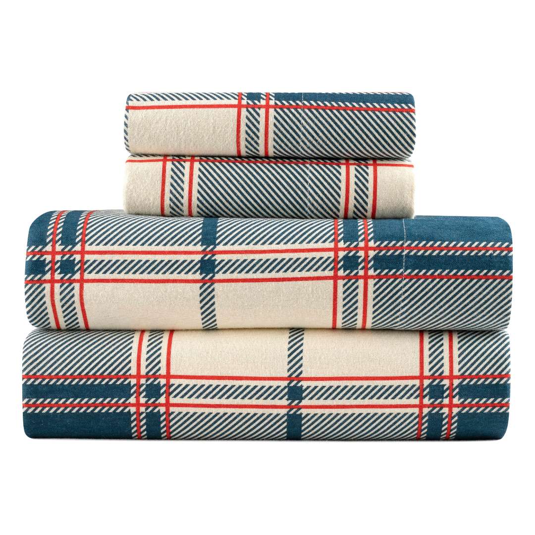  Kathy Ireland Home Kathy Ireland 100% Turkish Cotton Flannel Sheet Set - Buffalo Tartan - Bonton