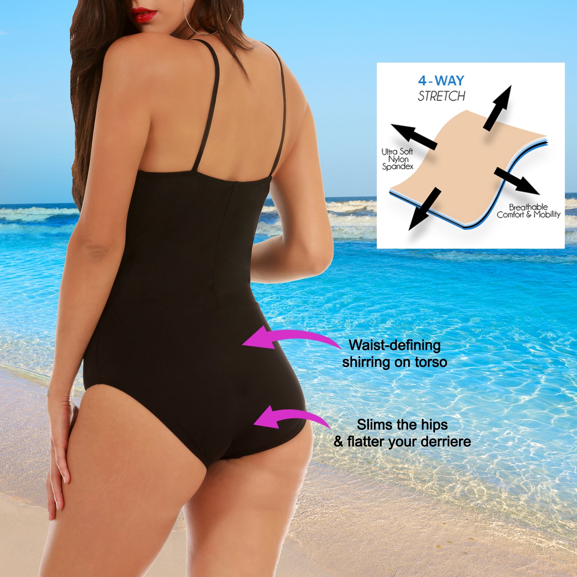  InstantFigure InstantFigure Swimsuit Princess Seams One Piece 13590P - Black - Bonton