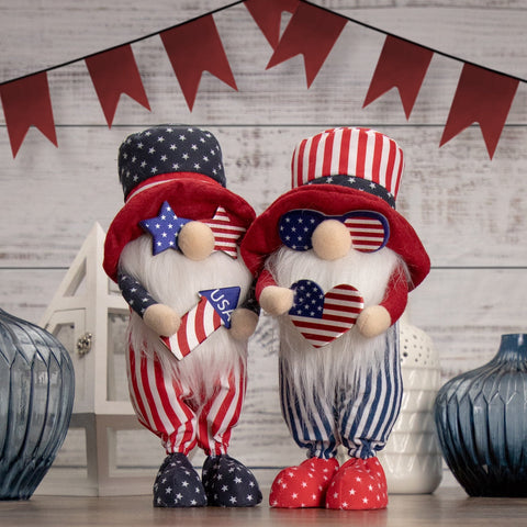 Patriotic Gnome in Top Hat Holding Rocket - 12.25"