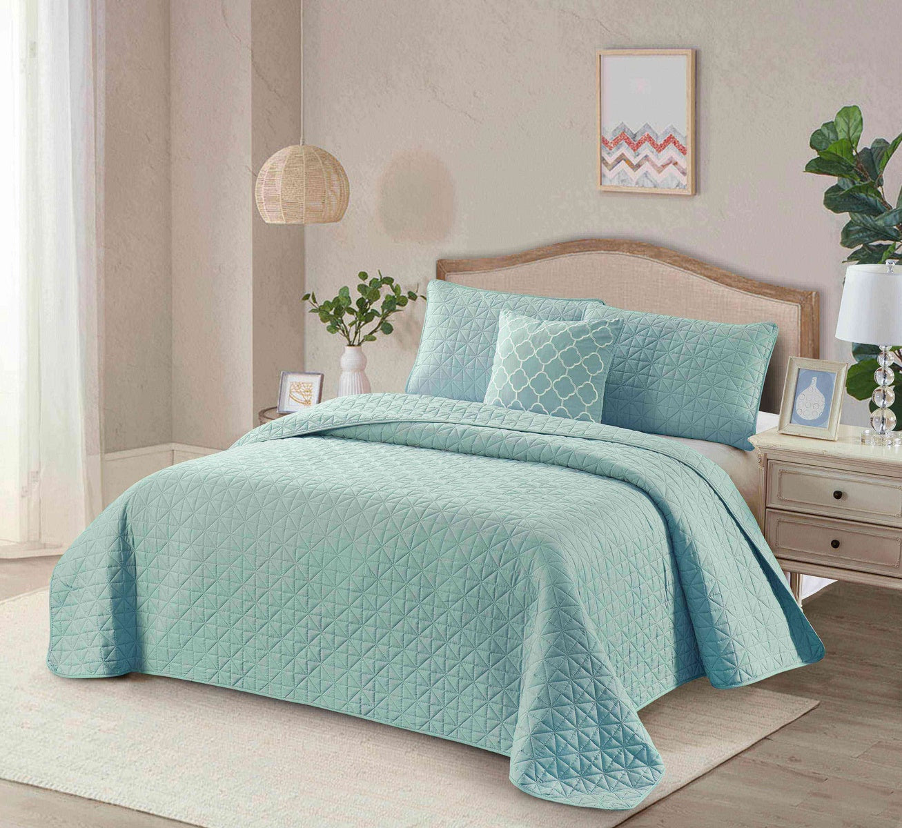  Dan River Dan River 4 Piece Solid Quilt Set With Cushion - Twin - Bonton