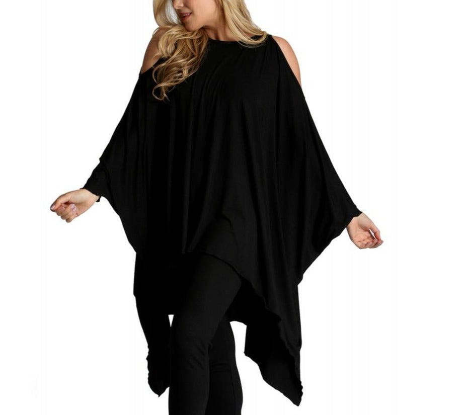  InstantFigure InstantFigure InstaWrap Tunic Shahl With Cold Shoulders 169COTU - Black - Bonton