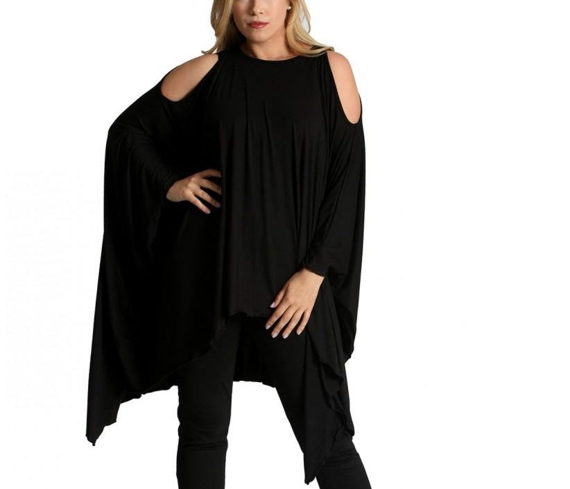  InstantFigure InstantFigure InstaWrap Tunic Shahl With Cold Shoulders 169COTU - Black - Bonton