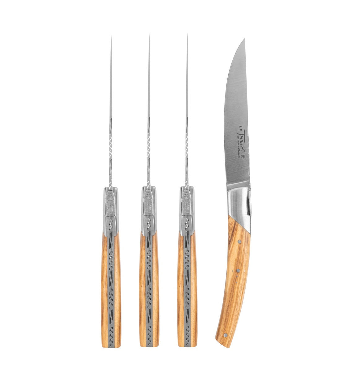  French Home Goyon-Chazeau Set of 4 Pirou Castle Steak Knives With Olive Wood Handles - Default Title - Bonton