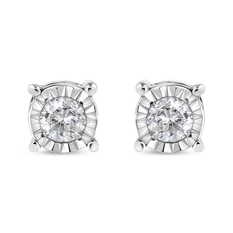 .925 Sterling Silver 1/5 Cttw Round Near Colorless Diamond Miracle-Set Stud Earrings (J-K Color, I2-I3 Clarity)