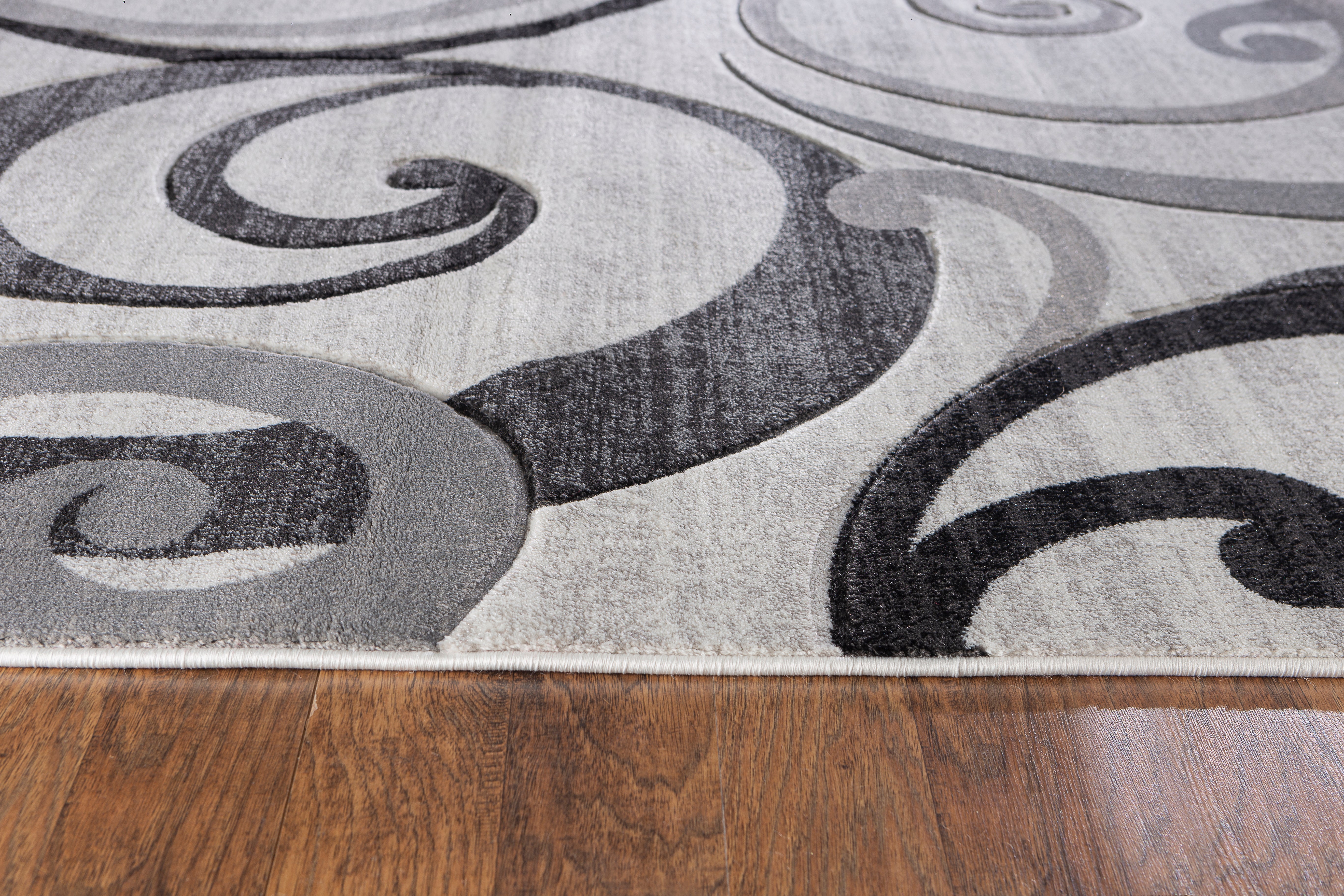  Home Mart Goods Grey Swirls Hand-Carved Soft Living Room Area Rug by Homemartgoods - 5' x 7' - Bonton