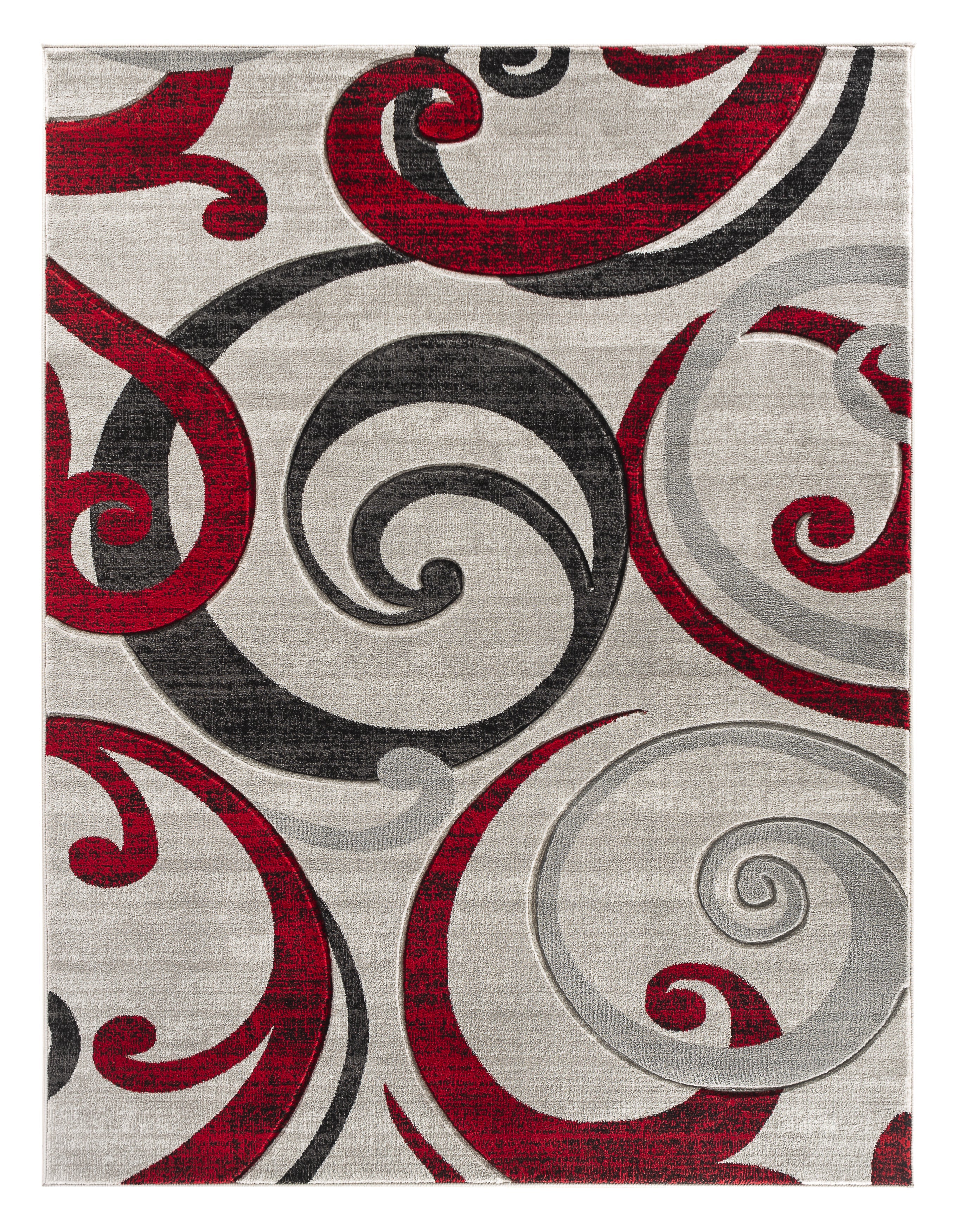  Home Mart Goods Red Swirls Hand-Carved Soft Living Room Area Rug by Homemartgoods - 3'8