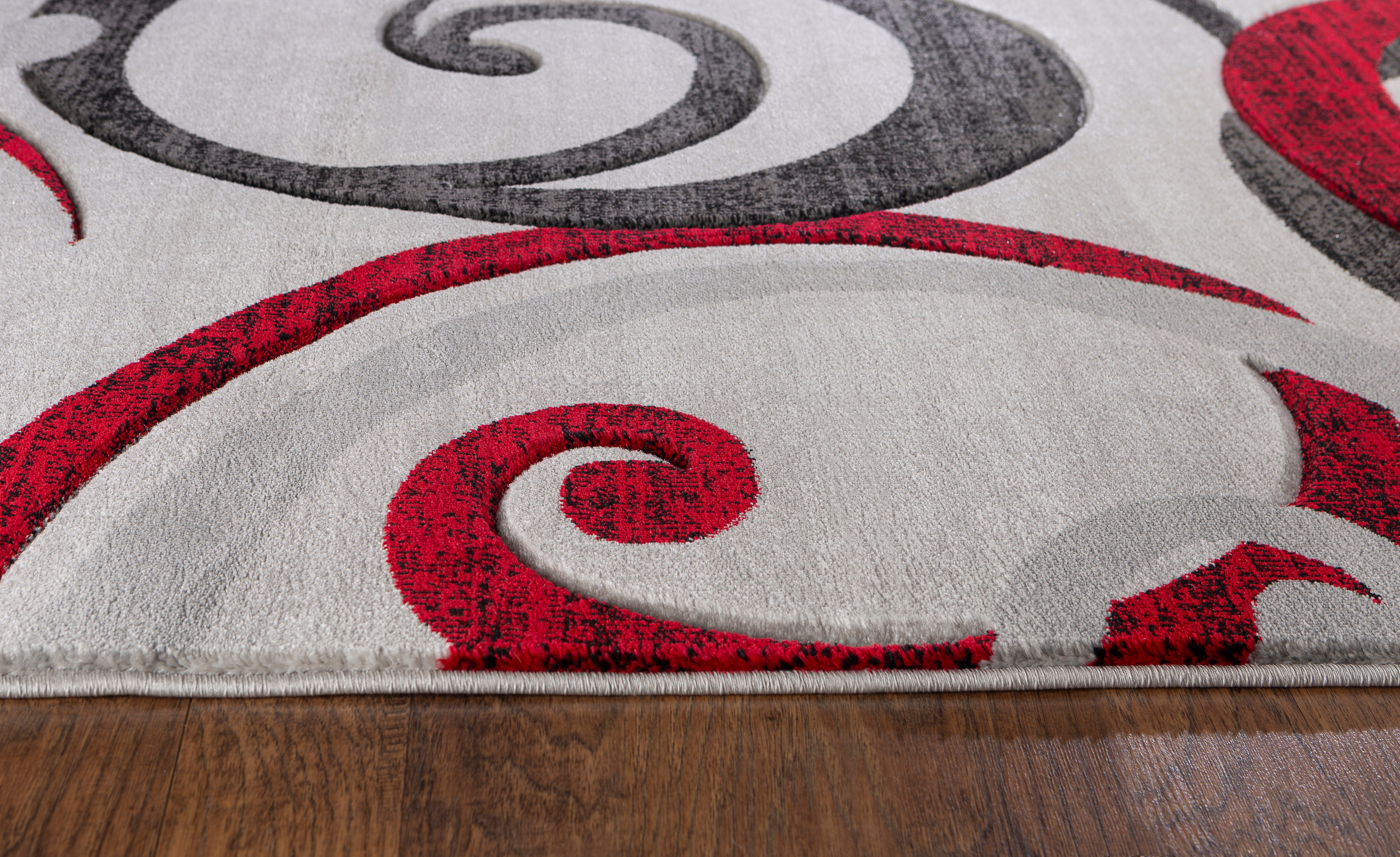  Home Mart Goods Red Swirls Hand-Carved Soft Living Room Area Rug by Homemartgoods - 3'8