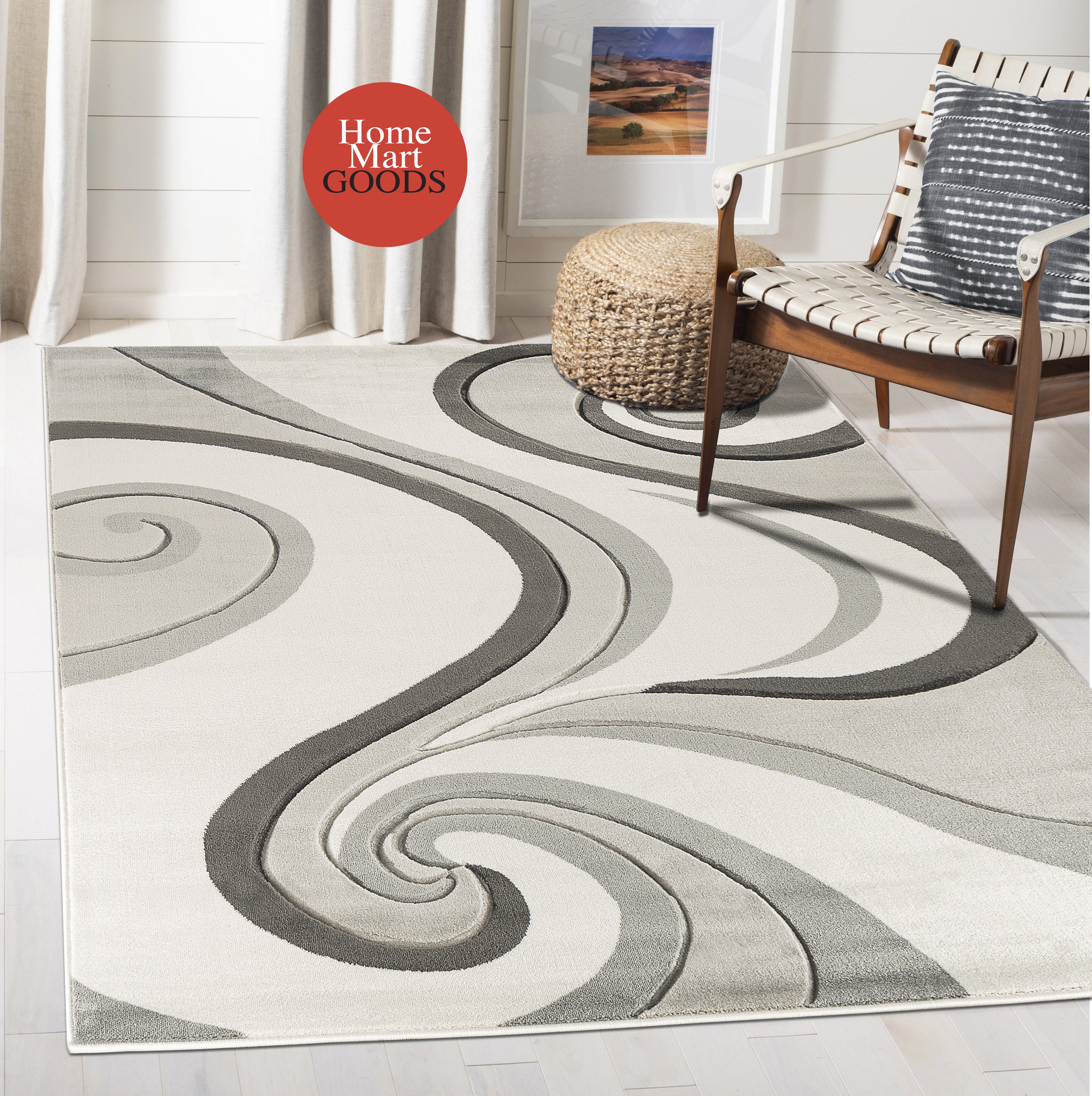 Home Mart Goods Grey Swirls Hand-Carved Soft Living Room Area Rug by Homemartgoods - 3'8