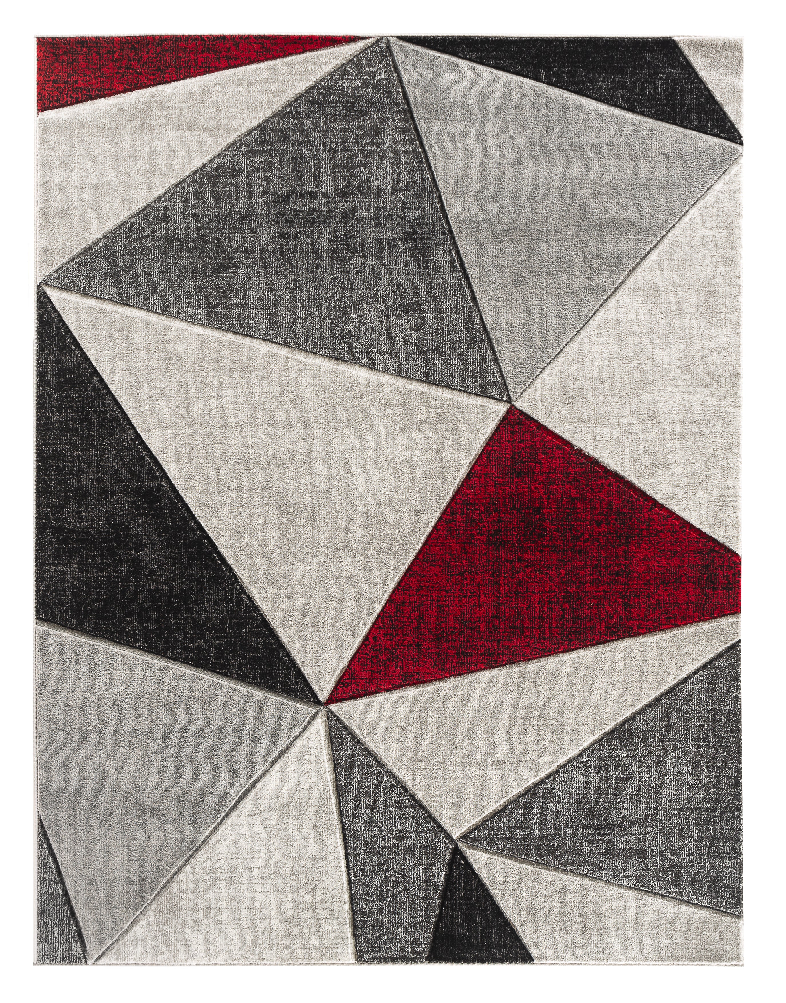  Home Mart Goods Red Silver Grey Geometric Triangles Hand-Carved Soft Living Room Area Rug by Homemartgoods - 5' x 7' - Bonton