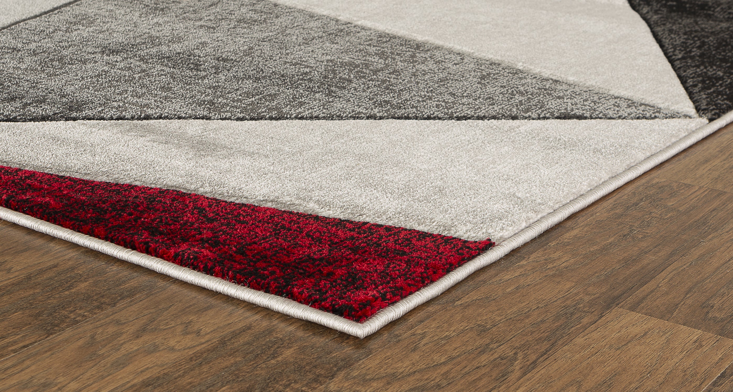  Home Mart Goods Red Silver Grey Geometric Triangles Hand-Carved Soft Living Room Area Rug by Homemartgoods - 5' x 7' - Bonton