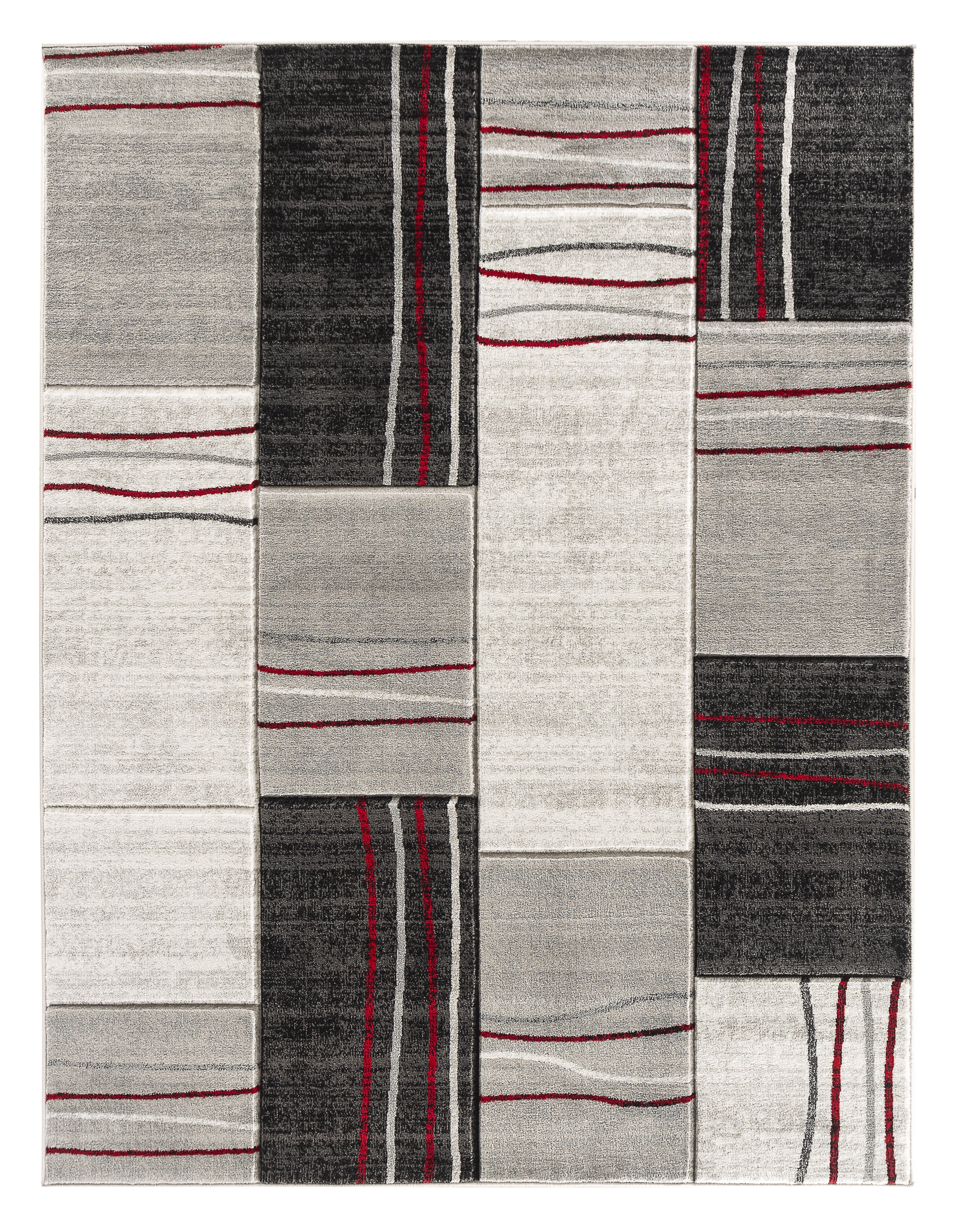  Home Mart Goods Red Silver Geometric Rectangles Hand-Carved Soft Living Room Area Rug by Homemartgoods - 5' x 7' - Bonton