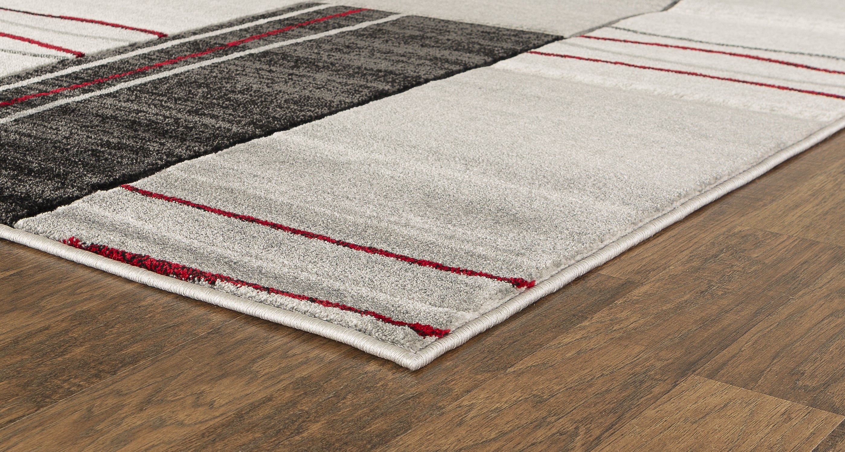  Home Mart Goods Red Silver Geometric Rectangles Hand-Carved Soft Living Room Area Rug by Homemartgoods - 5' x 7' - Bonton