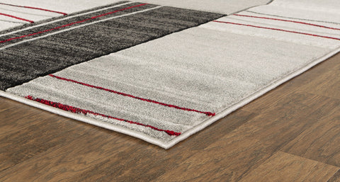 Red Silver Geometric Rectangles Hand-Carved Soft Living Room Area Rug by Homemartgoods