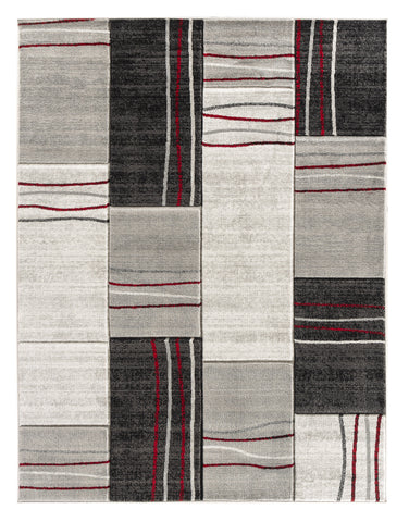 Red Silver Geometric Rectangles Hand-Carved Soft Living Room Area Rug by Homemartgoods