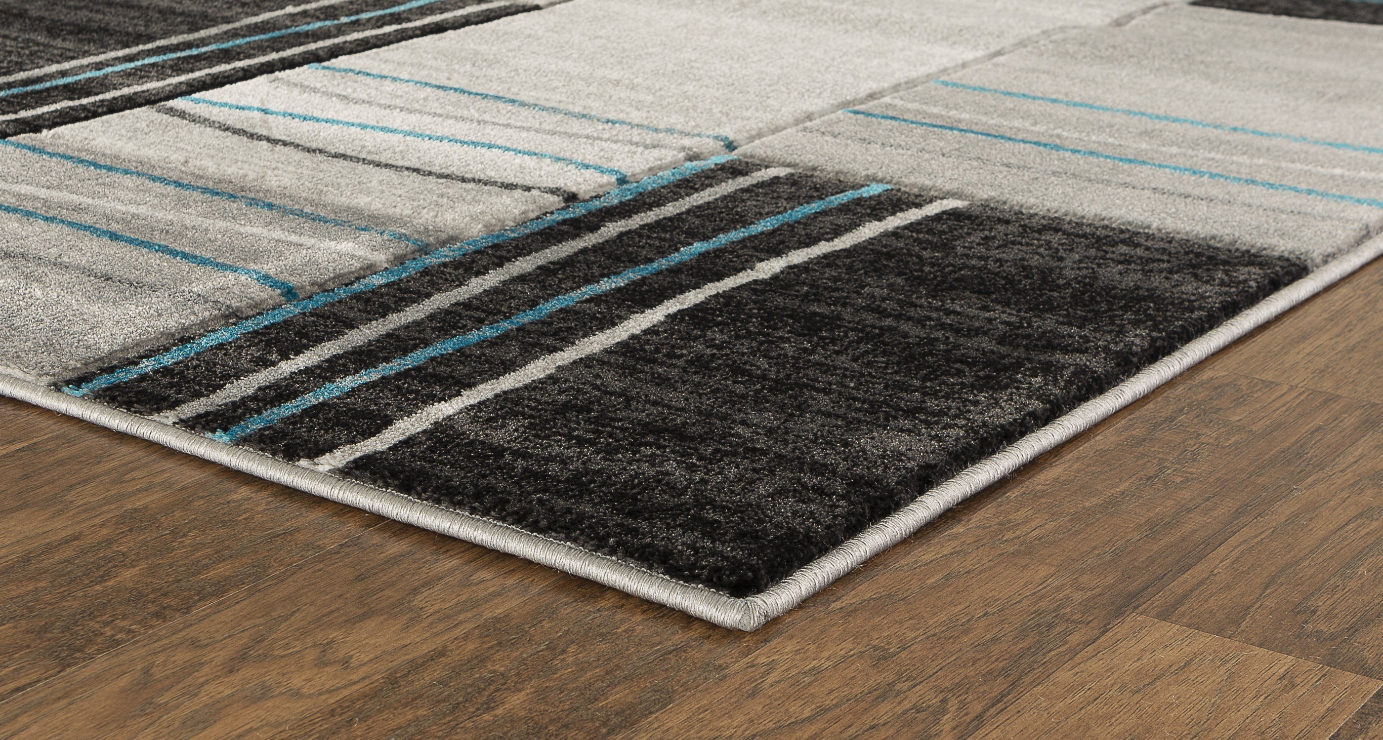  Home Mart Goods Silver Grey Turquoise Geometric Rectangles Hand-Carved Soft Living Room Area Rug by Homemartgoods - 5' x 7' - Bonton