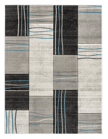 Silver Grey Turquoise Geometric Rectangles Hand-Carved Soft Living Room Area Rug by Homemartgoods