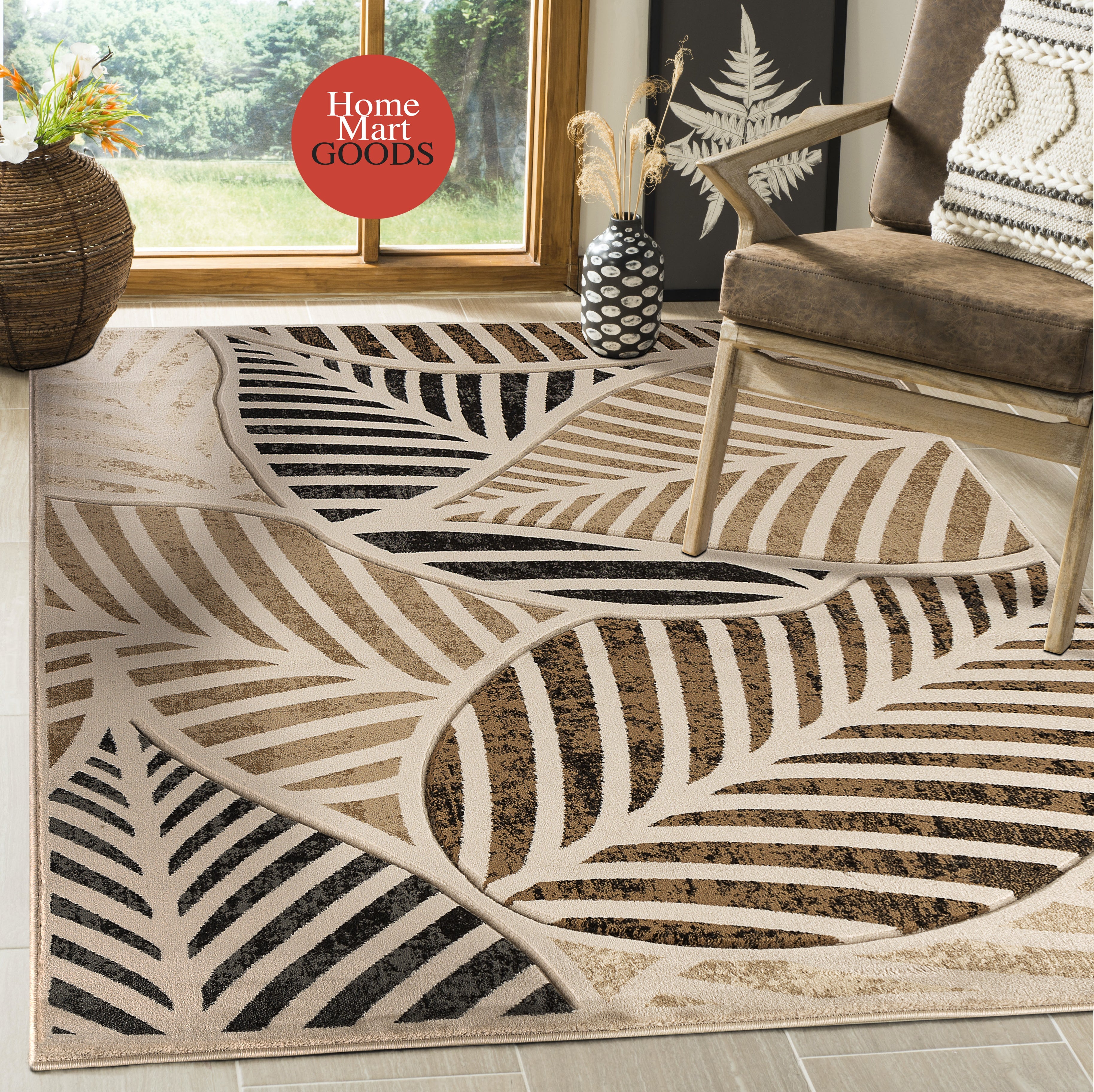  Home Mart Goods Beige Leaf Hand-Carved Soft Living Room Area Rug by Homemartgoods - 5' x 7' - Bonton
