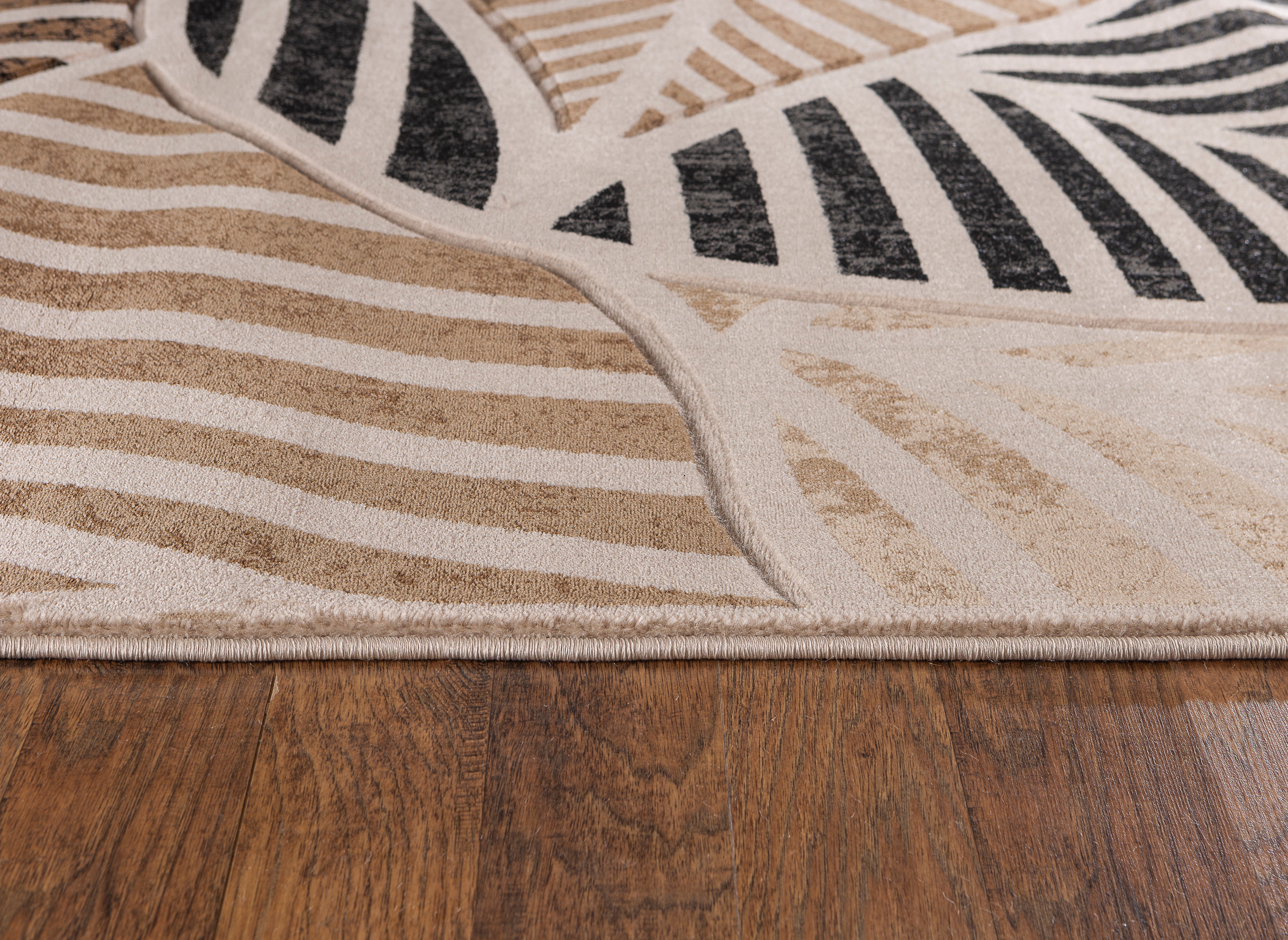  Home Mart Goods Beige Leaf Hand-Carved Soft Living Room Area Rug by Homemartgoods - 5' x 7' - Bonton