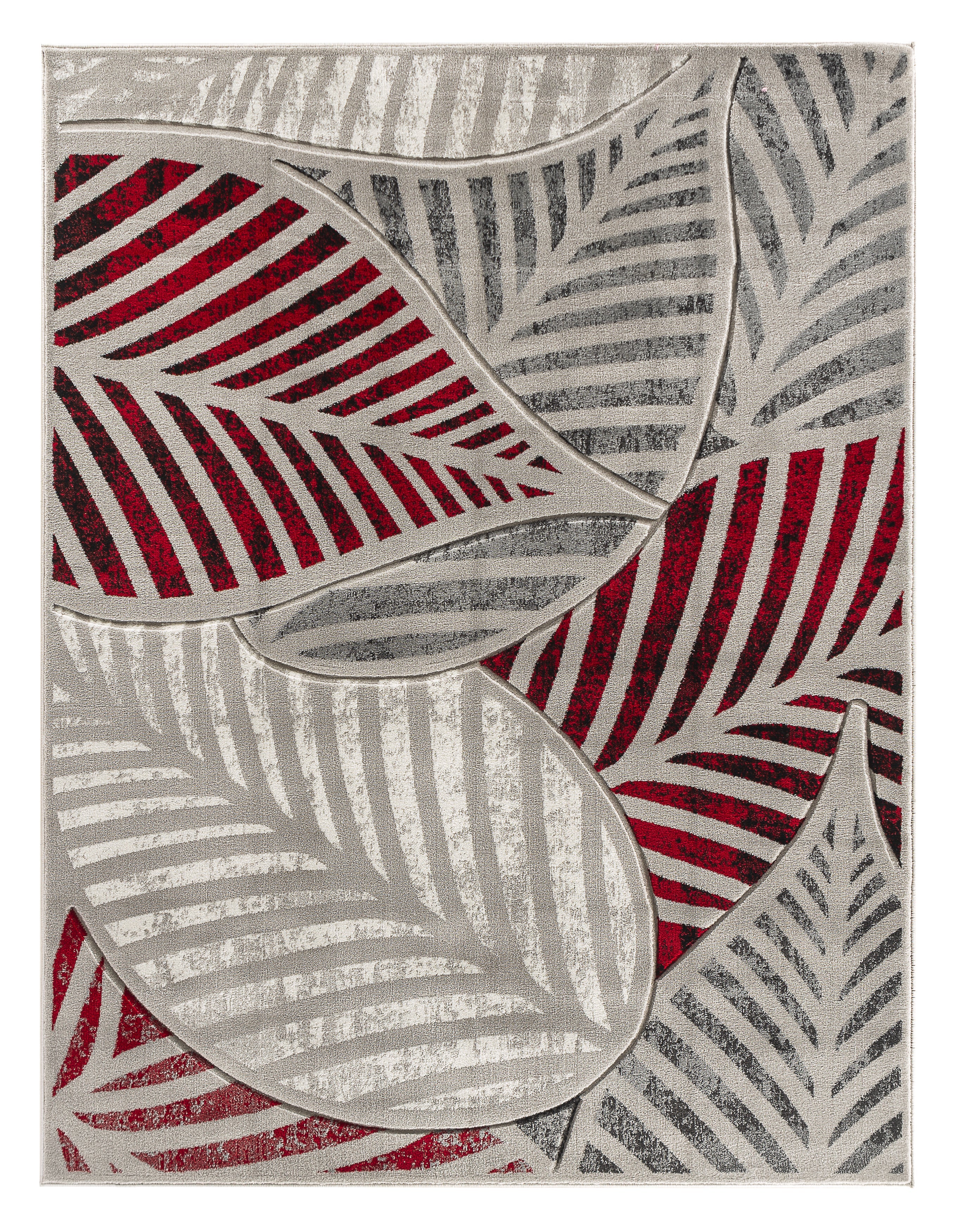  Home Mart Goods Red Silver Grey Leaf Hand-Carved Soft Living Room Area Rug by Homemartgoods - 5' x 7' - Bonton
