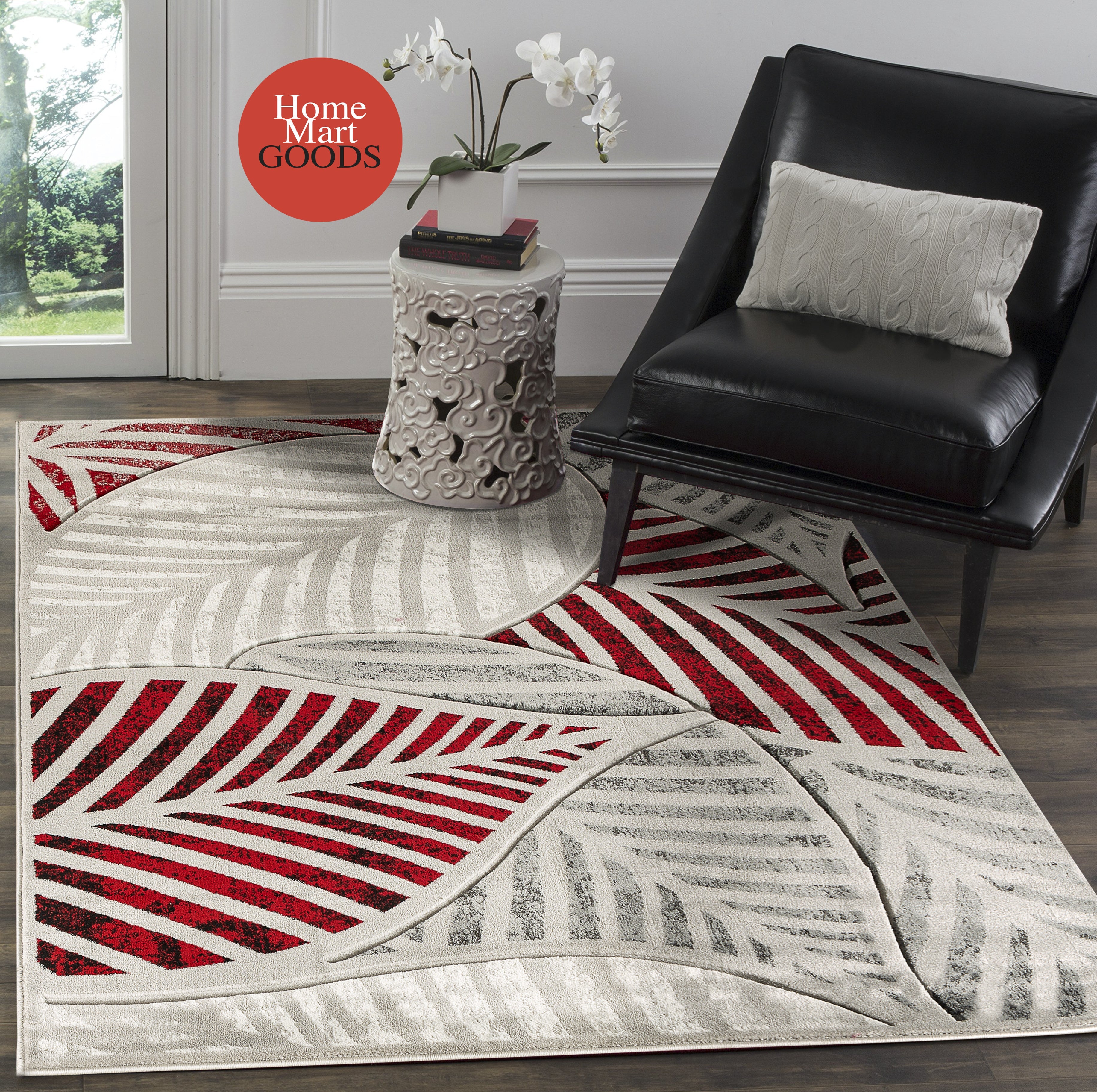  Home Mart Goods Red Silver Grey Leaf Hand-Carved Soft Living Room Area Rug by Homemartgoods - 5' x 7' - Bonton