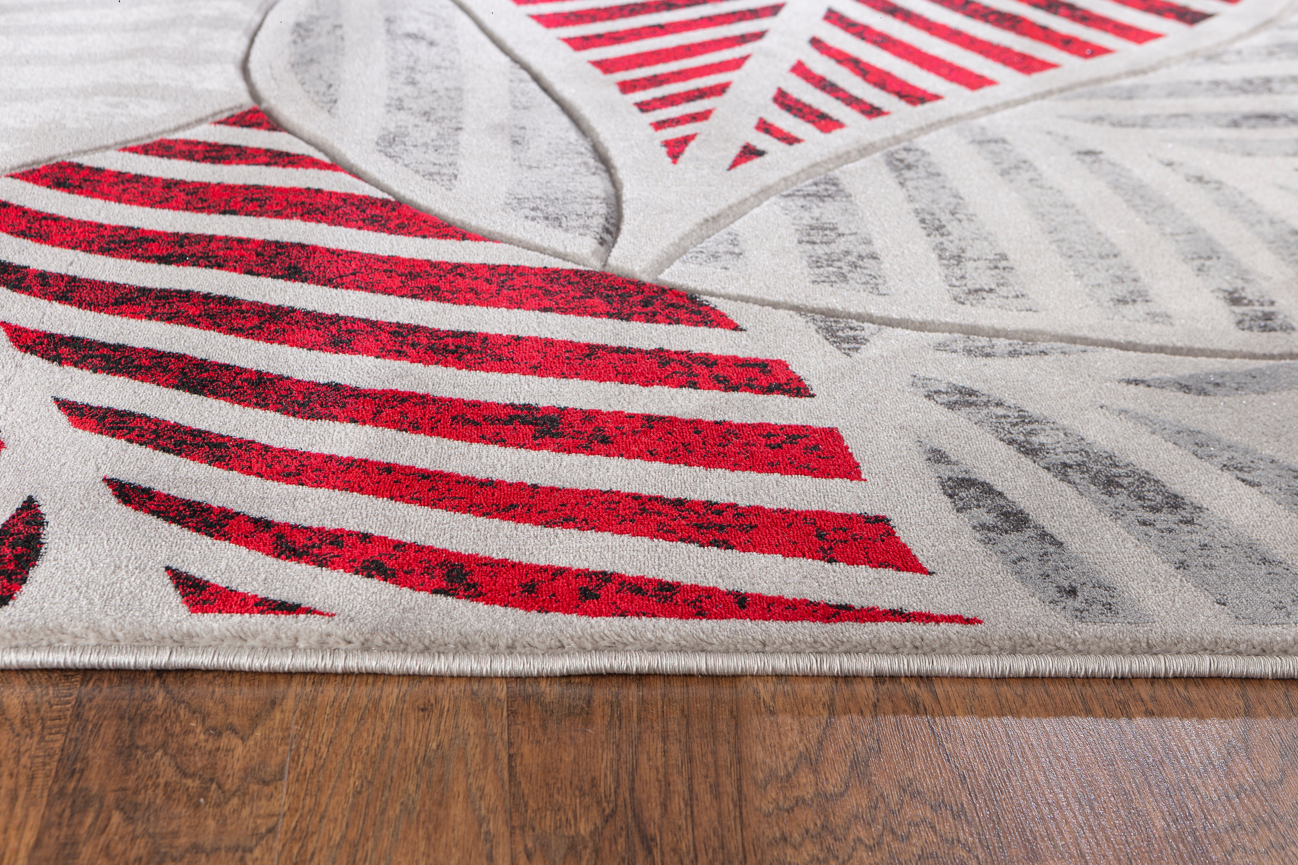  Home Mart Goods Red Silver Grey Leaf Hand-Carved Soft Living Room Area Rug by Homemartgoods - 5' x 7' - Bonton