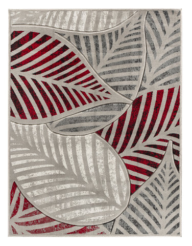 Red Silver Grey Leaf Hand-Carved Soft Living Room Area Rug by Homemartgoods