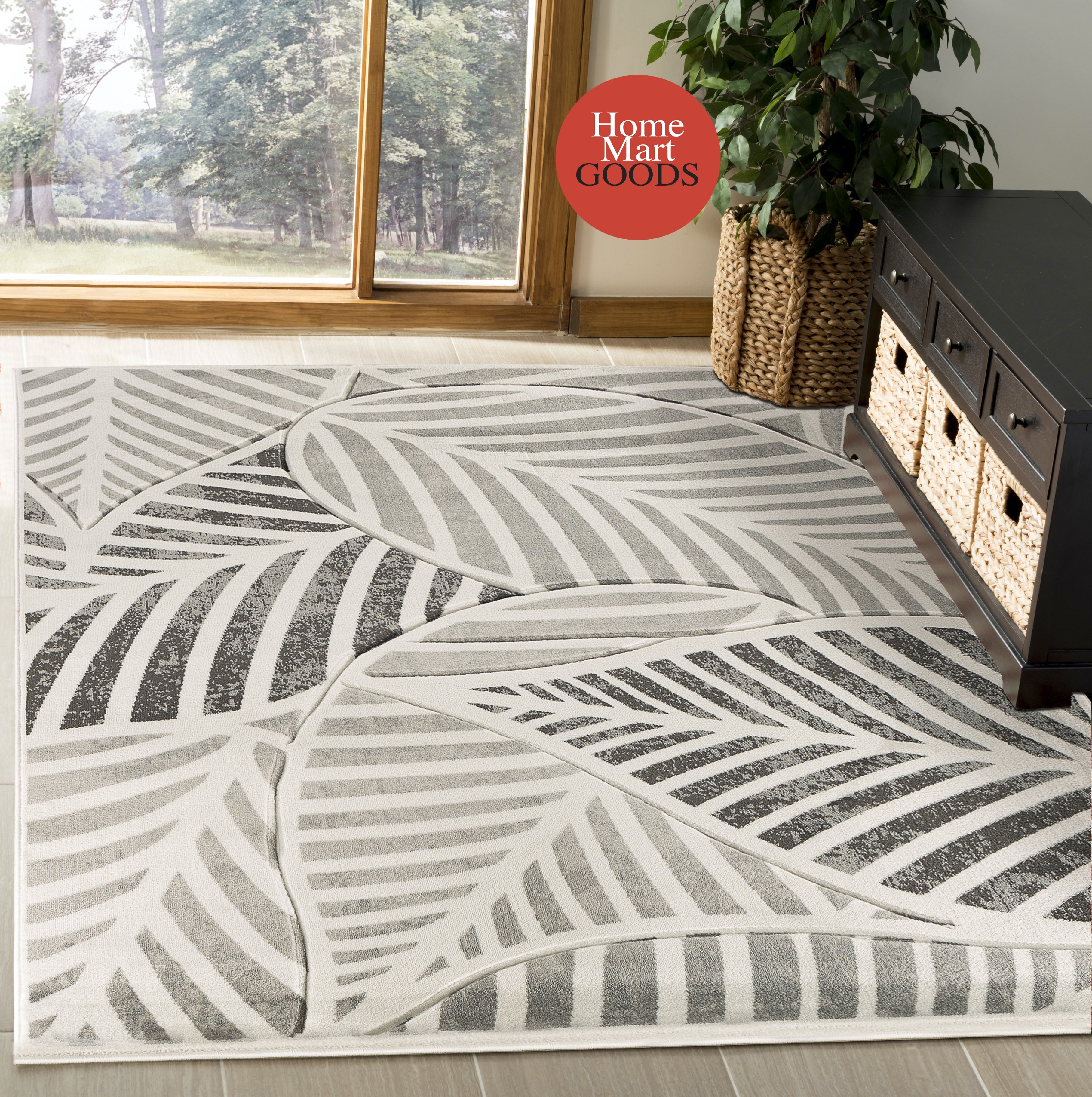  Home Mart Goods Silver Grey Leaf Hand-Carved Soft Living Room Area Rug by Homemartgoods - 5' x 7' - Bonton