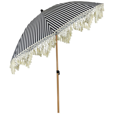 Striped Outdoor Beach Market Umbrella With Tilt- 6.5' - Black and White
