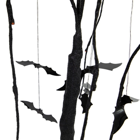 Pre-Lit Glittered Halloween Willow Tree With Bats - 24" - LED Orange Lights