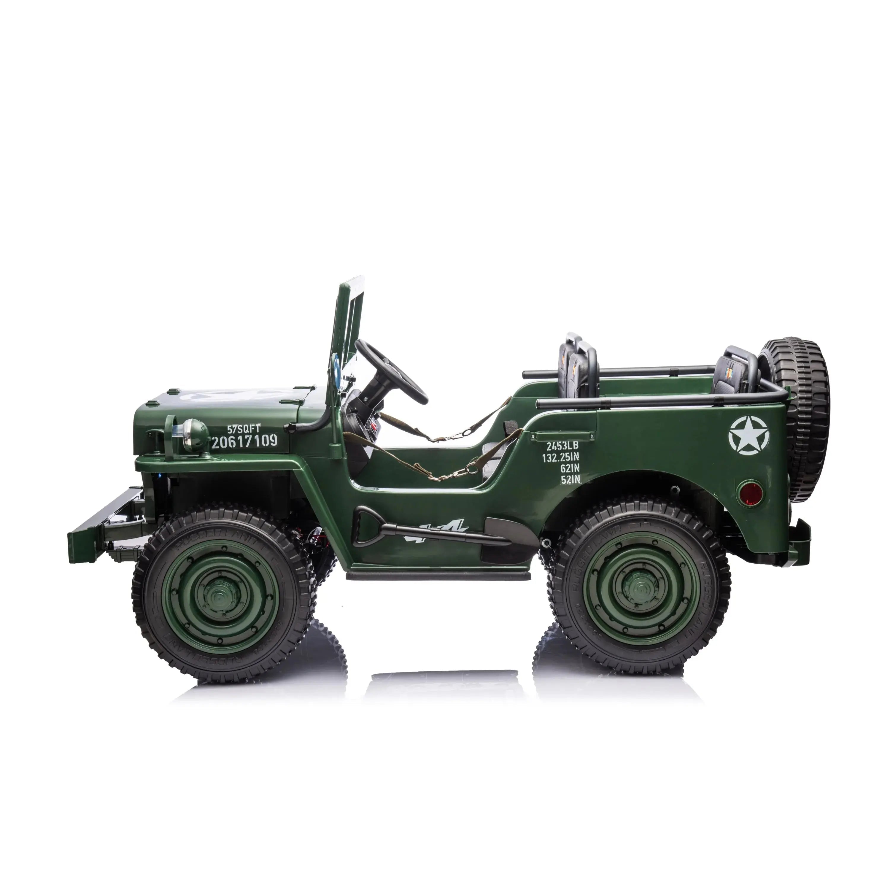  Freddo 24V Freddo Military Willy Truck 3 Seater Electric Ride On - Green - Bonton