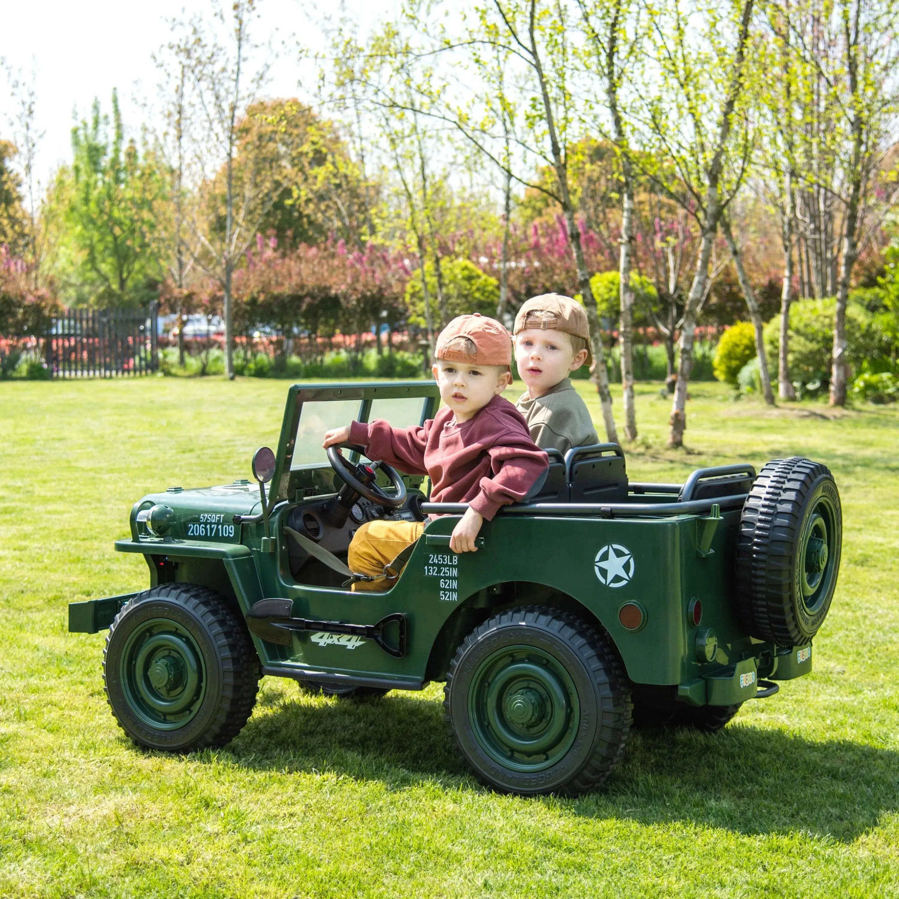  Freddo 24V Freddo Military Willy Truck 3 Seater Electric Ride On - Green - Bonton