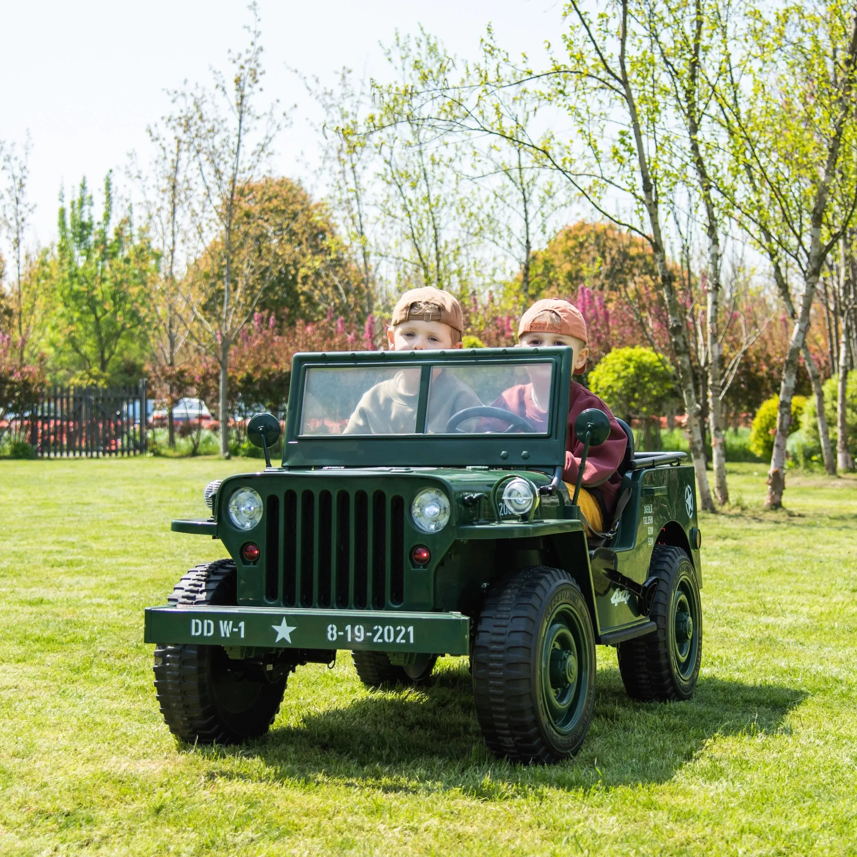  Freddo 24V Freddo Military Willy Truck 3 Seater Electric Ride On - Green - Bonton